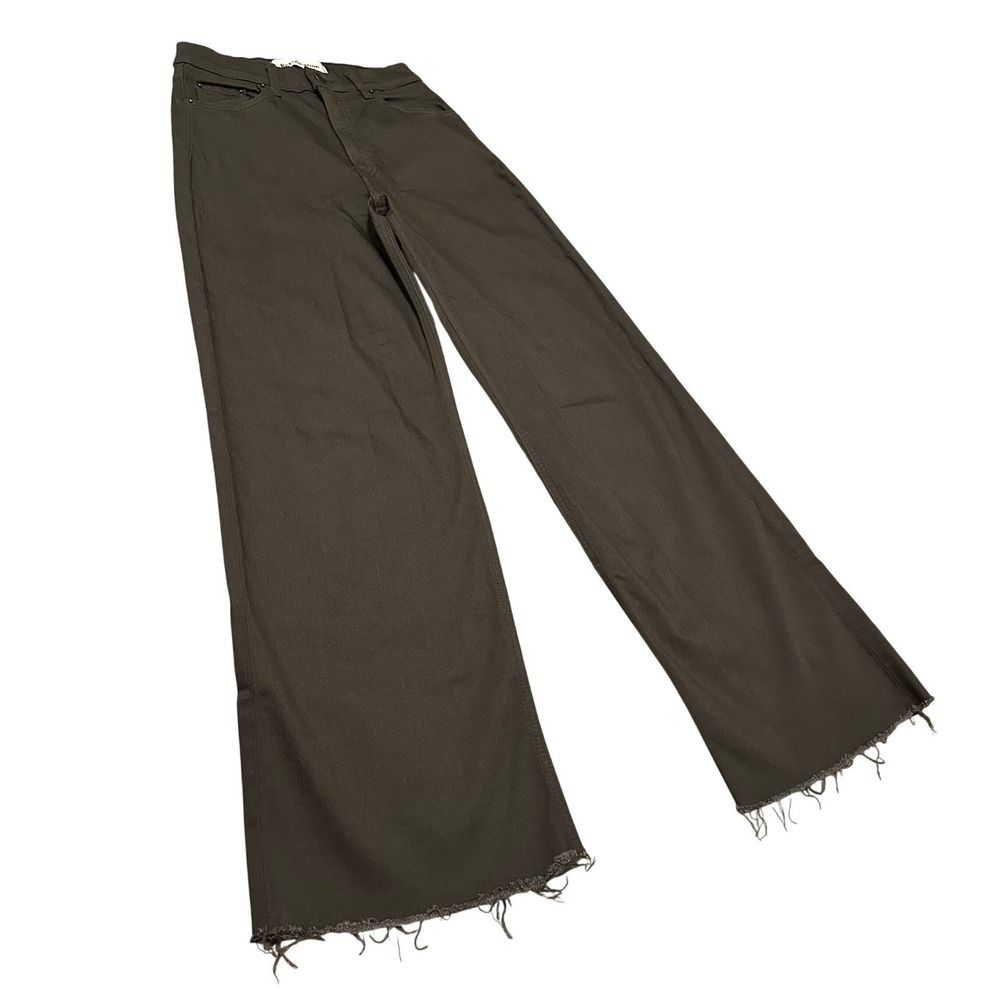 Reformation Stretch Flood Army Green Wide Leg‎ Raw Hem Jeans Size 26 High Rise